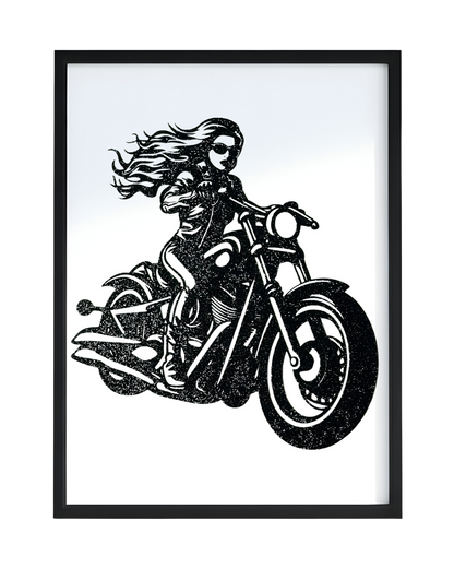 Glow in the Dark Motorbike Woman Wall Art - CNC/Laser Cut Decor