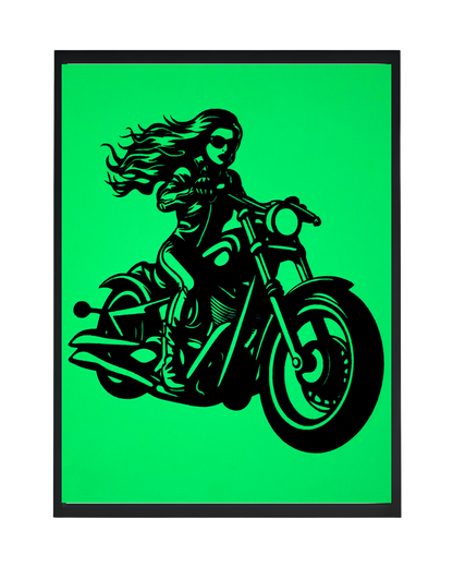 Glow in the Dark Motorbike Woman Wall Art - CNC/Laser Cut Decor