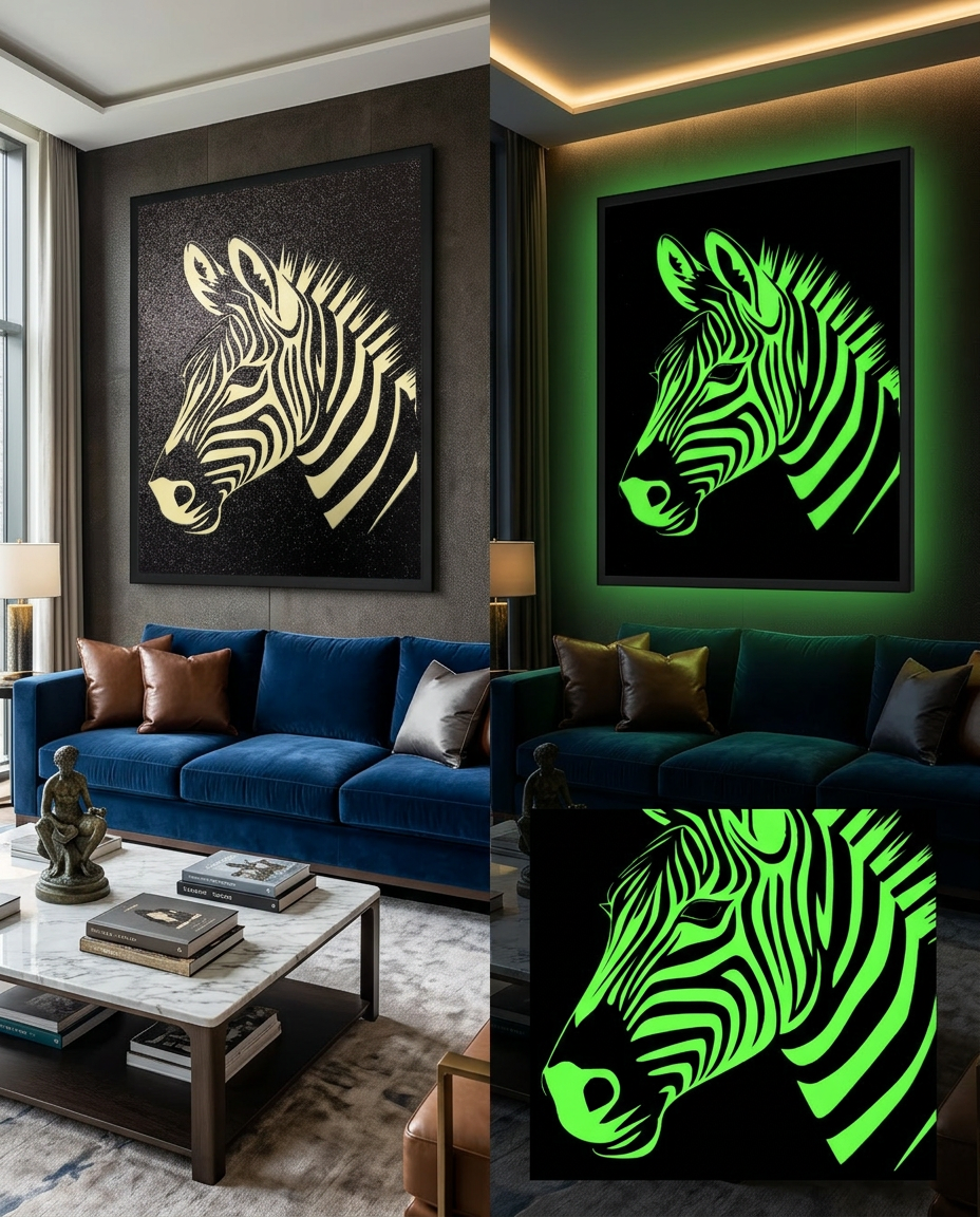 Glow in the Dark Zebra Wall Art - CNC/Laser cut Decor