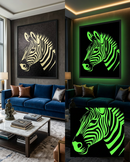 Glow in the Dark Zebra Wall Art - CNC/Laser cut Decor