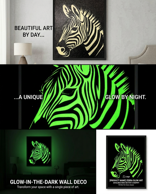 Glow in the Dark Zebra Wall Art - CNC/Laser cut Decor