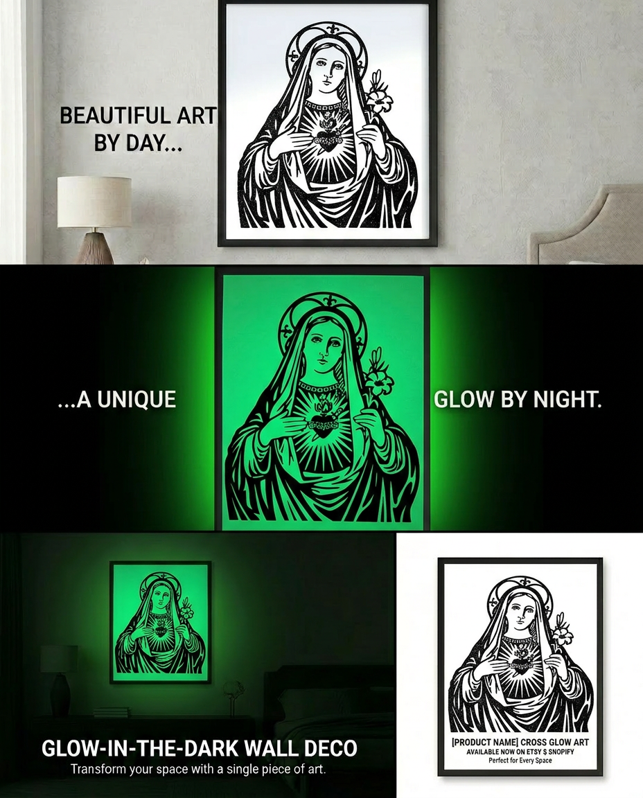 Glow in the Dark Virgin Mary Wall Art – CNC/Laser Cut Decor