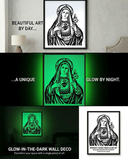 Glow in the Dark Virgin Mary Wall Art – CNC/Laser Cut Decor