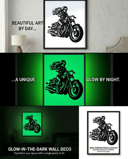 Glow in the Dark Motorbike Woman Wall Art - CNC/Laser Cut Decor