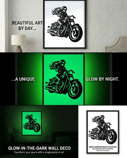 Glow in the Dark Motorbike Woman Wall Art - CNC/Laser Cut Decor