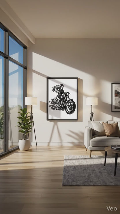 Glow in the Dark Motorbike Woman Wall Art - CNC/Laser Cut Decor